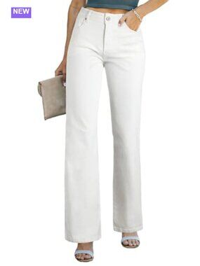 High Waisted Wide Leg Straight Leg Jeans Stretch Denim Pants
